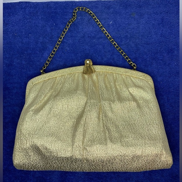 VINTAGE 50s Admiral Shiny GOLD Clutch Purse Evening Bag Chain Strap ELEGANT Old - Picture 1 of 9